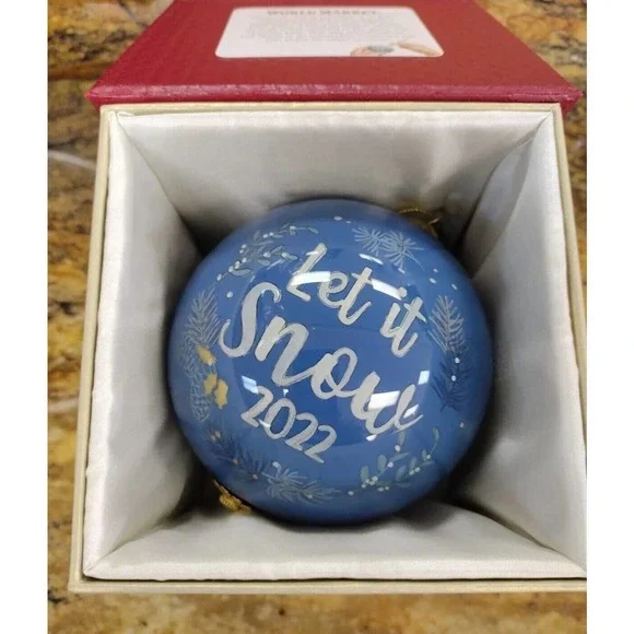World Market Li Bien Glass Ornament 2022 Polar Bear Let It Snow Blue White 4” - Picture 4 of 5